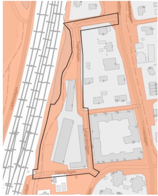 Kartbild över området som påverkas av arbetet.